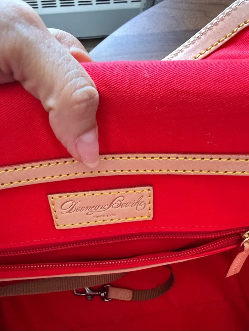 Dooney & Bourke Teal Patent Satchel with Tan Trim and Gold Logo